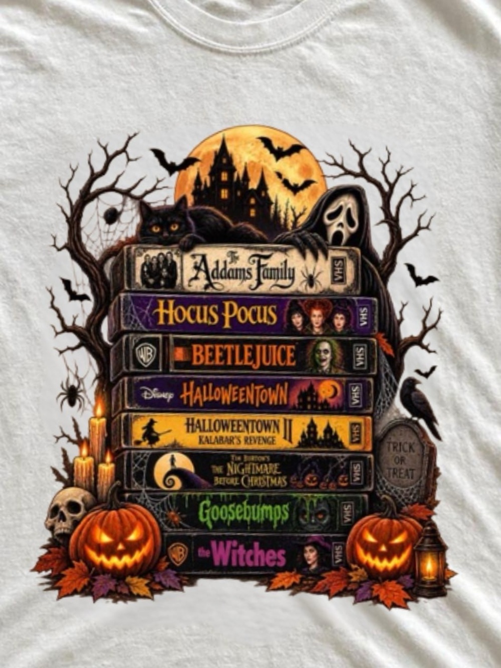 White Halloween Stack Graphic Tee with Orange & Purple Accents - Picture 2 of 4